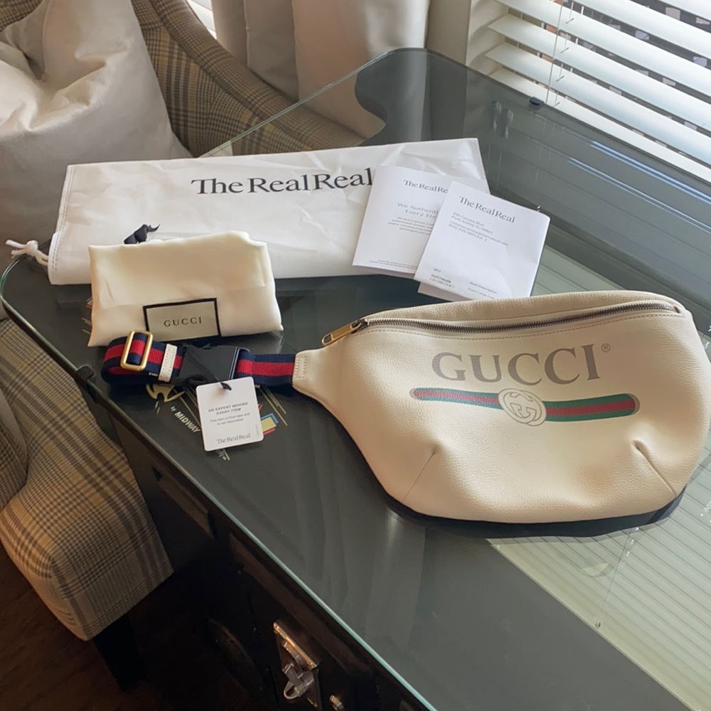 NWT Gucci Print belt bag crossbody Large Sz white